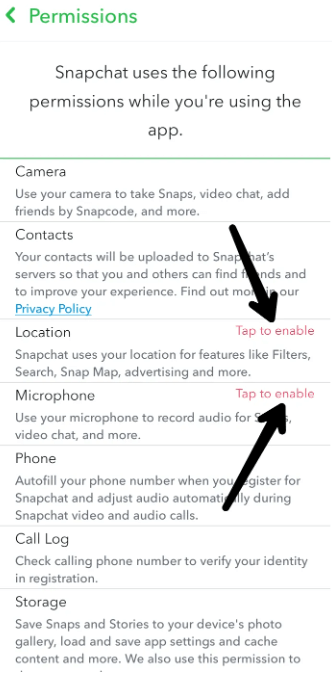 Bật quyền Snapchat của bạn