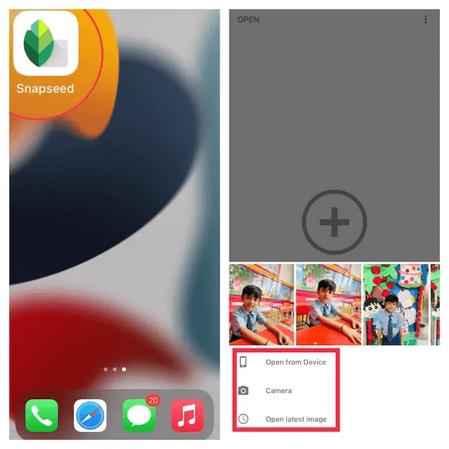 cài đặt ứng dụng Snapseed và Mở nó trong iphone