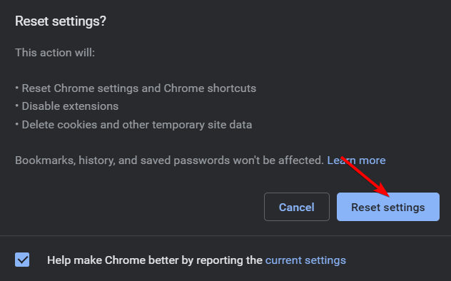 reset-settings-yes windows 10 chặn cài đặt chrome